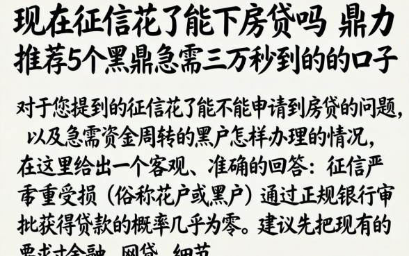 现在征信花了能下房贷吗,鼎力推荐5个黑户急需三万秒到的的口子