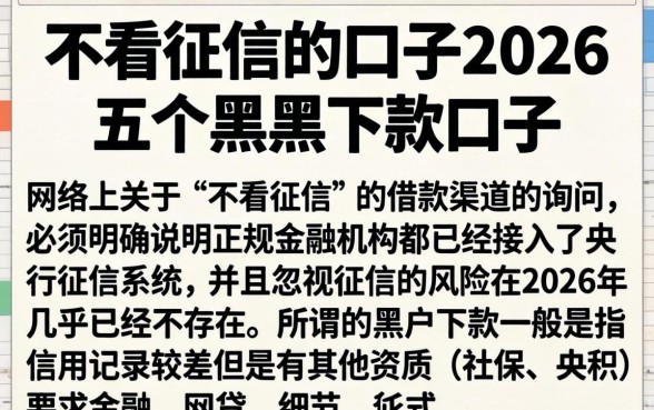 不看征信的口子2026，概括五个黑户下款口子