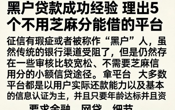 黑户贷款成功经验，理出5个不用芝麻分能借的平台