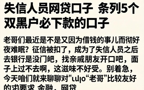 失信人员网贷口子，条列5个双黑户必下款的口子