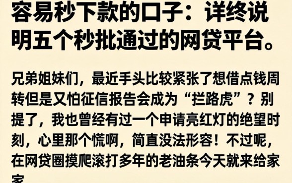 容易秒下款的口子，详尽说明五个秒批通过的网贷平台