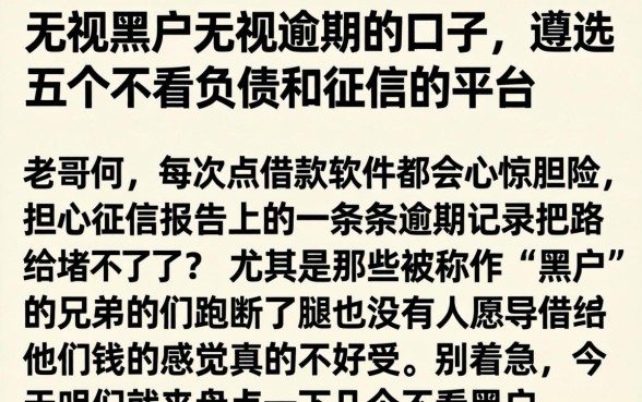 无视黑户无视逾期的口子，遴选五个不看负债和征信的平台
