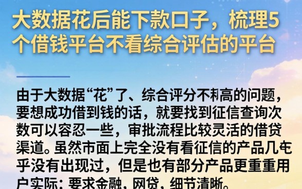 大数据花后能下款的口子，梳理5个借钱平台不看综合评估的平台