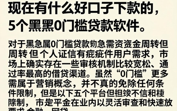 现在有什么好口子下款的，详细阐述5个黑户0门槛贷款软件