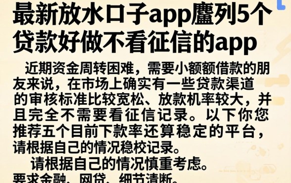 最新放水口子app，胪列5个贷款好做不看征信的app