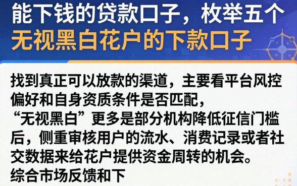 能下钱的贷款口子,枚举五个无视黑白花户的下款口子