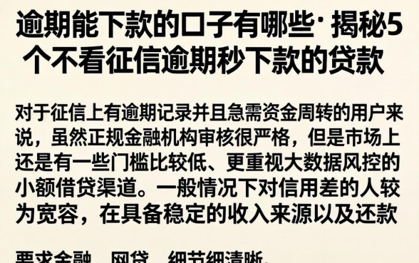 逾期能下款的口子有哪些，揭秘5个不看征信逾期秒下款的贷款