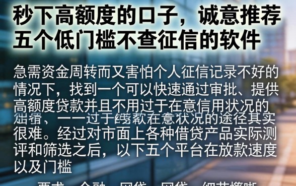 秒下高额度的口子，诚意推荐五个低门槛不查征信的软件