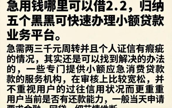 急用钱哪里可以借2-3，归纳五个黑户可快速办理小额贷款业务的平台