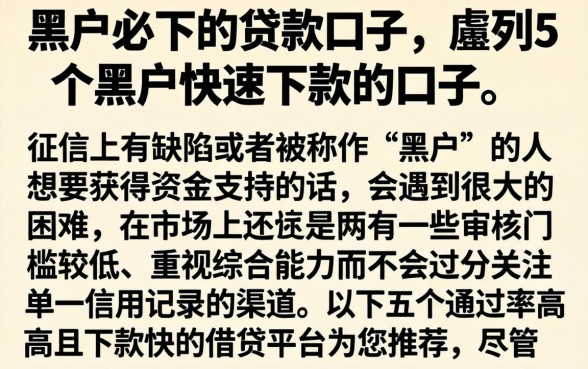 黑户必下的贷款口子，胪列5个黑户快速下款的口子