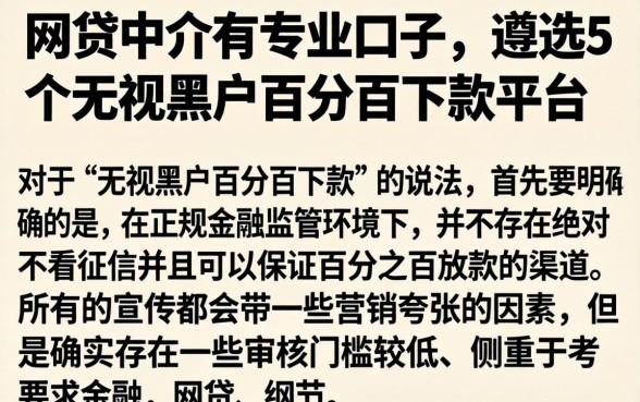 网贷中介有专业口子，遴选5个无视黑户百分百下款平台
