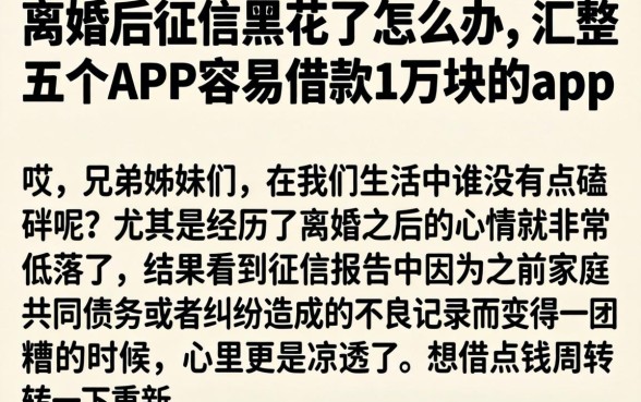 离婚后征信黑花了怎么办,汇整五个APP容易借款1万块的app