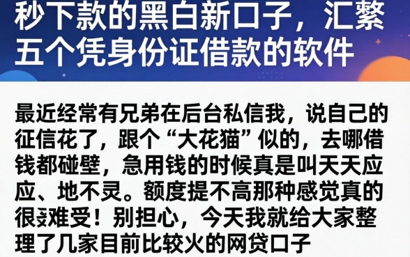 秒下款的黑户新口子，汇整五个凭身份证借款的软件