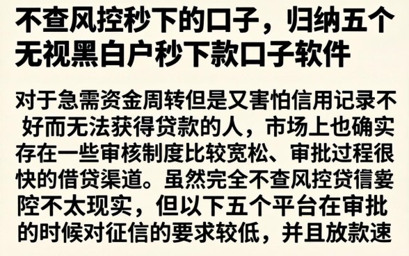 不查风控秒下的口子,归纳五个无视黑白户秒下款口子软件