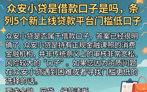 众安小贷是借款口子是吗，条列5个新上线贷款平台门槛低口子