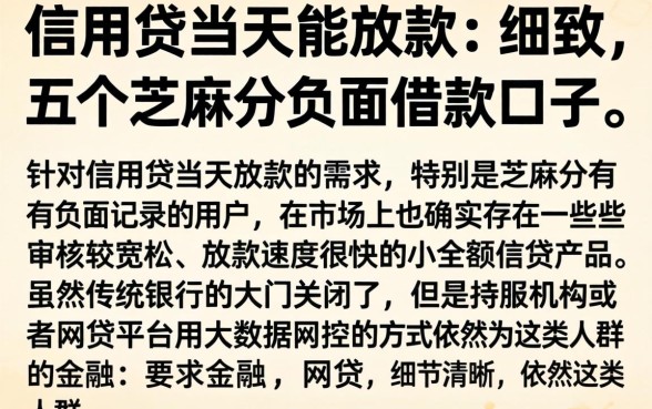 信用贷当天能放款,细致阐述五个芝麻分负面借款的口子
