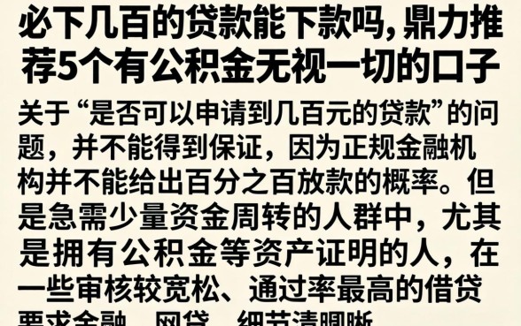 必下几百的贷款能下款吗，鼎力推荐5个有公积金无视一切的口子