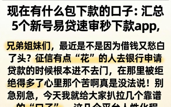 现在有什么包下款的口子，汇总5个新号易贷速审秒下款app
