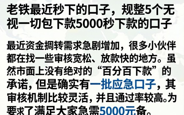 老铁最近秒下的口子，规整5个无视一切包下款5000秒下款的口子