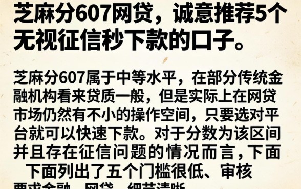 芝麻分607网贷,诚意推荐5个无视征信秒下款的口子