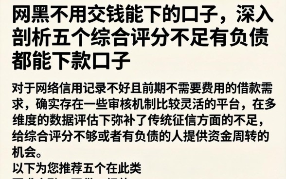 网黑不用交钱能下的口子，深入剖析五个综合评分不足有负债都能下款口子