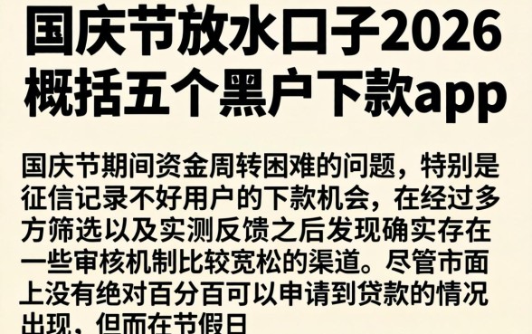 国庆节放水口子2026，概括五个黑户下款app