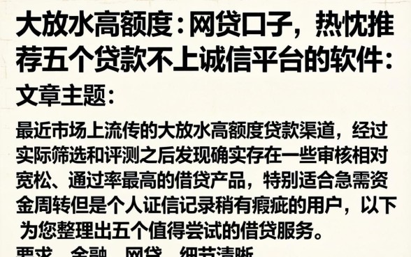 大放水高额度的网贷口子，热忱推荐五个贷款不上诚信平台的软件