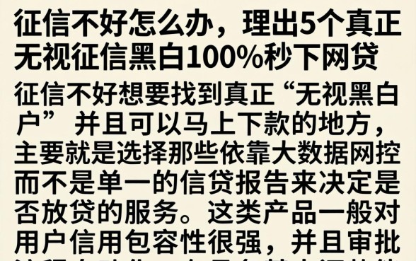 征信不好怎么办，理出5个真正无视征信黑白100%秒下网贷