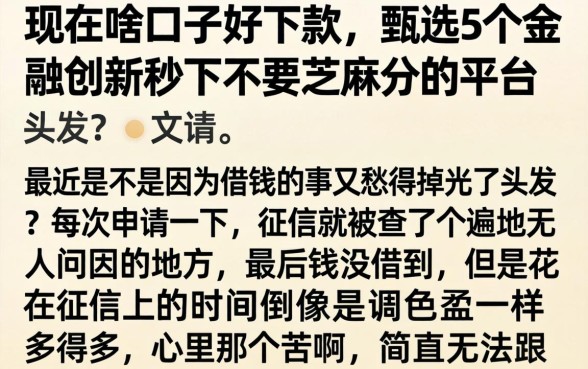现在啥口子好下款，甄选5个金融创新秒下不要芝麻分的平台