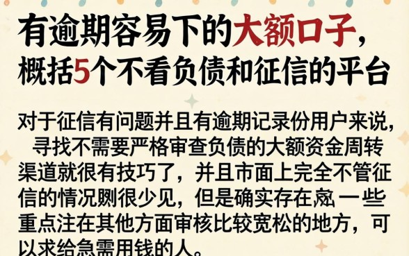 有逾期容易下的大额口子,概括5个不看负债和征信的平台