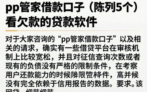 pp管家借款口子,陈列5个不看欠款的贷款软件