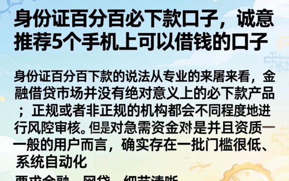身份证百分百必下款口子，诚意推荐5个手机上可以借钱的口子