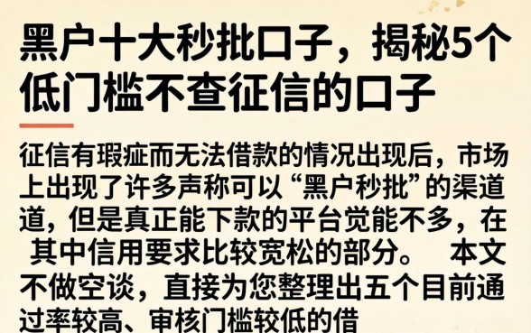 黑户十大秒批口子，揭秘5个低门槛不查征信的口子