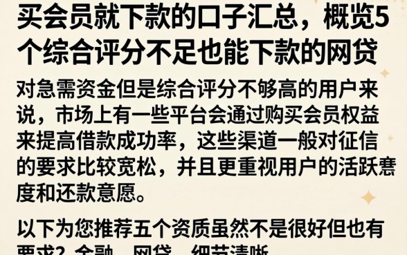 买会员就下款的口子汇总，概览5个综合评分不足也能下款的网贷
