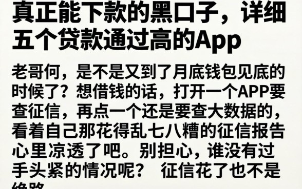 真正能下款的黑口子，详细阐述五个贷款通过高的app