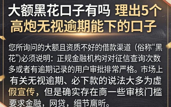 大额黑花口子有吗，理出5个高炮无视逾期能下的口子