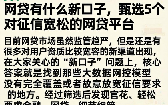 网贷有什么新口子，甄选5个对征信宽松的网贷平台