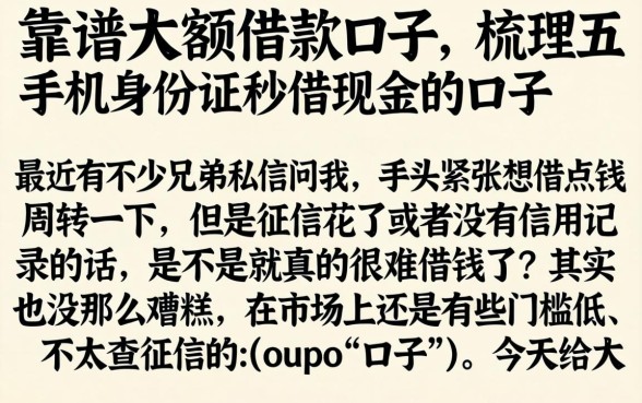 靠谱大额借款口子，梳理五个手机身份证秒借现金的口子