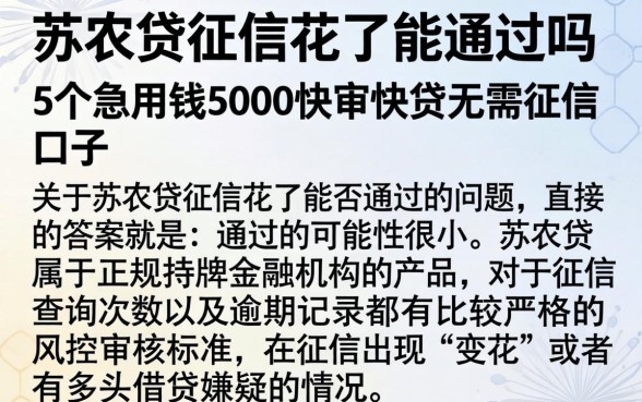 苏农贷征信花了能通过吗，详细阐述5个急用钱5000快审快贷无需征信口子