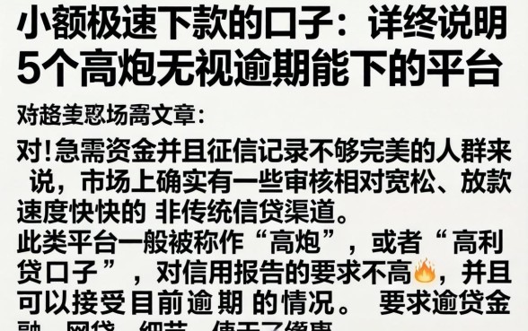 小额极速下款的口子，详尽说明5个高炮无视逾期能下的平台