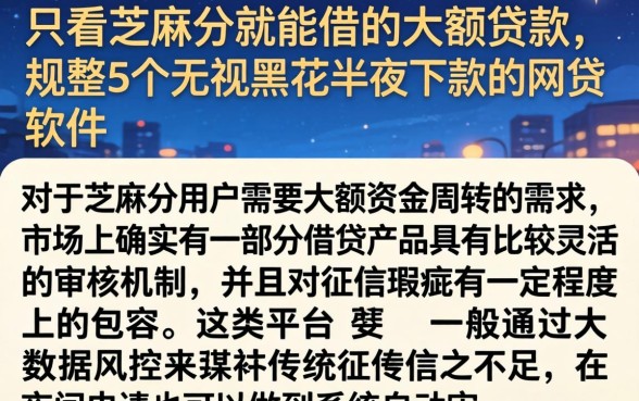 只看芝麻分就能借的大额贷款，规整5个无视黑花半夜下款的网贷软件