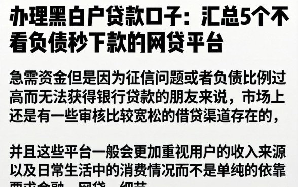 办理黑白户贷款口子，汇总5个不看负债秒下款的网贷平台
