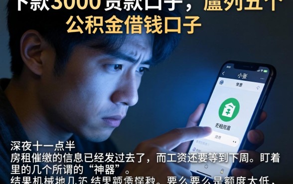 下款3000的贷款口子，胪列五个公积金借钱口子