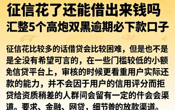 征信花了还能借出来钱吗，汇整5个高炮双黑逾期必下款口子