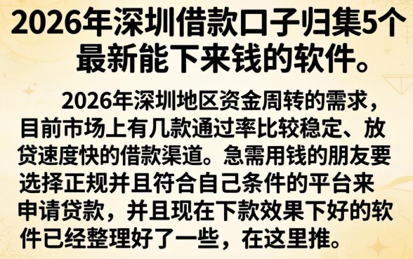 2026年深圳借款口子,归集5个最新能下来钱的软件