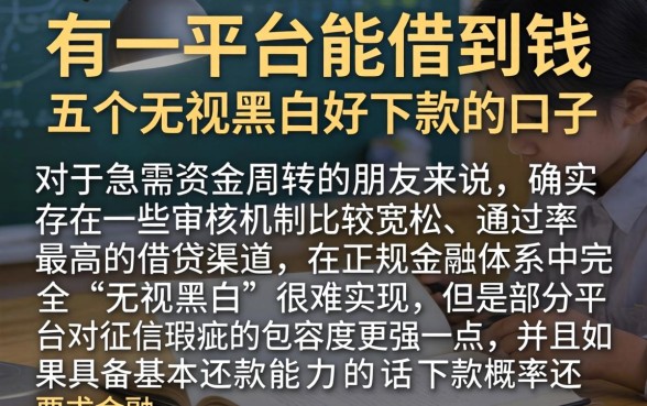 有一平台能借到钱，概括五个无视黑白好下款的口子