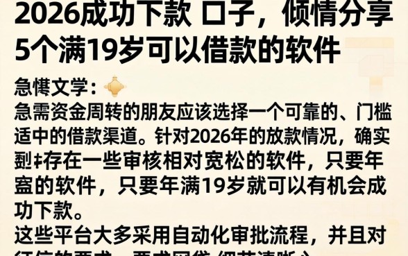 2026成功下款的口子，倾情分享5个满19岁可以借款的软件