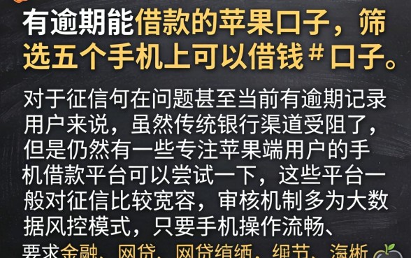 有逾期能借款的苹果口子，筛选五个手机上可以借钱的口子