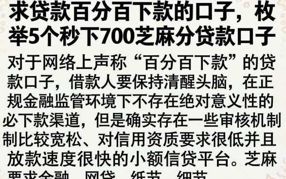 求贷款百分百下款的口子，枚举5个秒下700芝麻分贷款口子