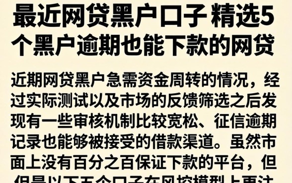 最近网贷黑户口子，精选5个黑户逾期也能下款的网贷